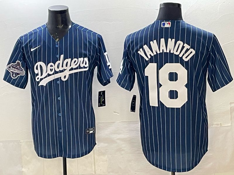 Men 2026 Nike Los Angeles Dodgers #18 Yamamoto Blue Stripe Game MLB Jersey 02